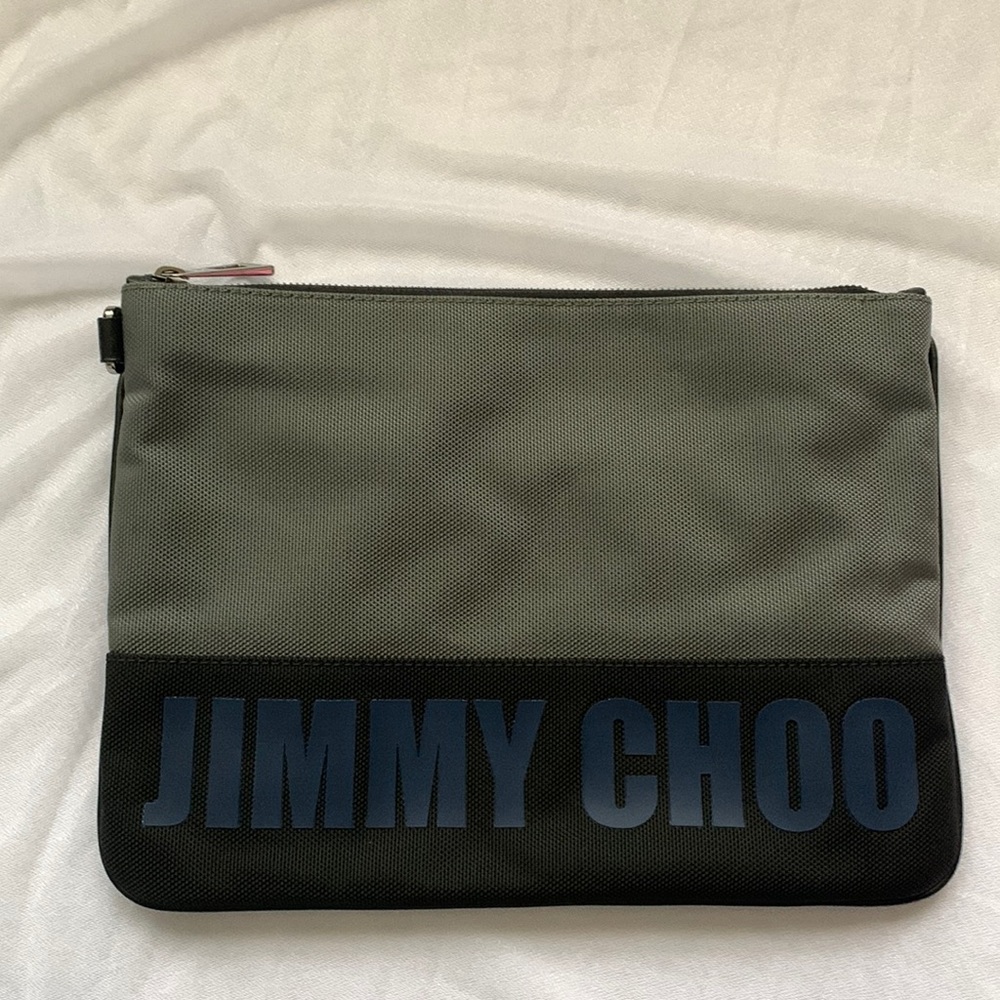 Brand New Jimmy Choo Derek Pouch in Pewter/Black Nylon